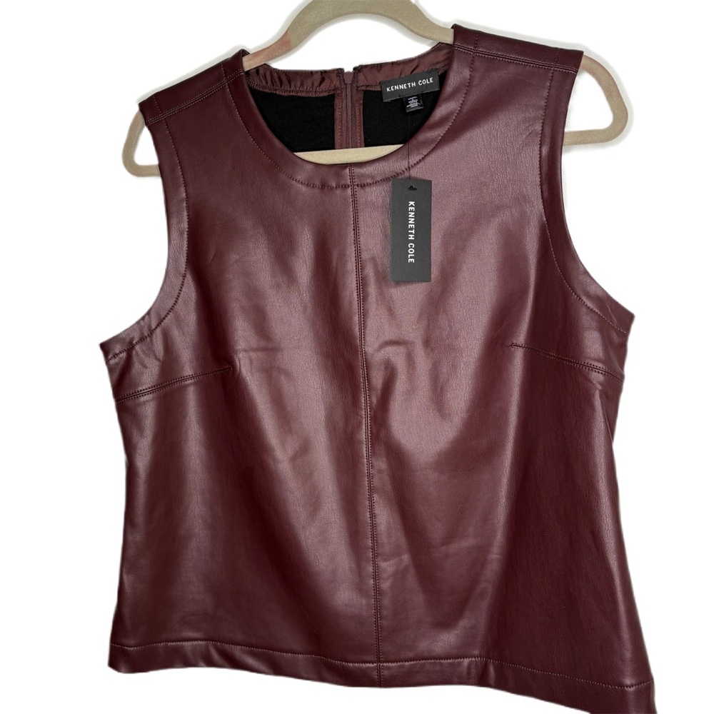 Kenneth Cole Crimson Tide Faux Leather Sleeveless Top Lg